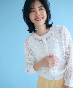 組曲 S 【前後着用可】コットンフラワーレーシー カーディガン ホワイト系