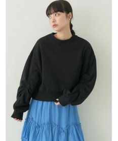 earth music&ecology クルーネック袖シャーリングスウェット