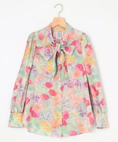 組曲 【前後着用可】ピオニーシフォンプリント ボウタイブラウス