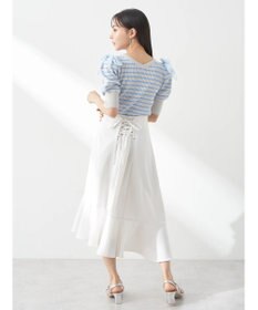 earth music&ecology アシメペプラムフレアバックレースミディ丈スカート