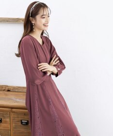 Tiaclasse L 【洗える】レース切り替えフレアワンピース