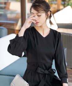 Tiaclasse L 【洗える】レース切り替えフレアワンピース