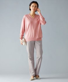 自由区 L 【洗える】ピュアカシミヤVネック ニット