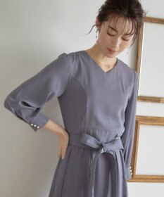 Tiaclasse L 【洗える】レース切り替えフレアワンピース