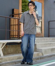 WEGO クロップドSSマイクロチェックシャツ