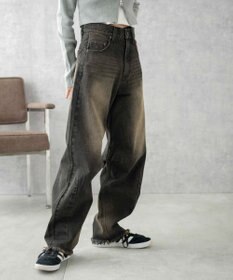 WEGO ヴィンテージウォッシュカーブデニムパンツ