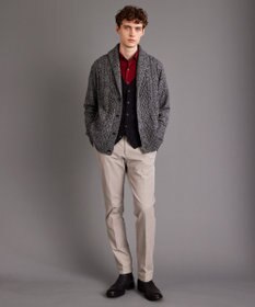 JOSEPH ABBOUD 【イタリア糸使用/軽く暖かい】 ラムウールケーブル柄ショールカラーカーデ