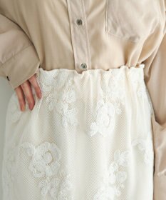 YECCA VECCA フラワー柄刺繍メッシュスカート