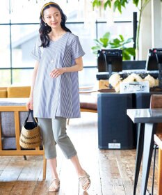 Tiaclasse 【洗える】体型カバーも叶うアシンメトリーストライプチュニックブラウス