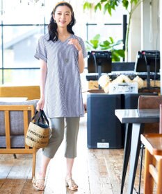 Tiaclasse 【洗える】体型カバーも叶うアシンメトリーストライプチュニックブラウス