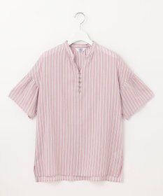 J.PRESS LADIES 【洗える】綿キュプラコードストライプ キーネック ブラウス