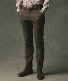 JOSEPH ABBOUD 【ウエストも伸びる!オーガニックコットン使用】ムリネへリンボンストレッチ パンツ ダークブラウン系