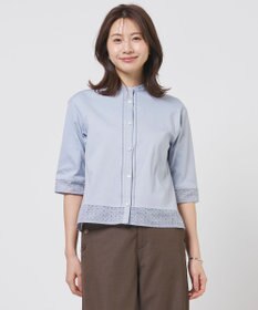 J.PRESS LADIES エンブロコンビ シャツジャージー バンドカラー カットソー