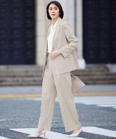 自由区 S 【セットアップ対応・接触冷感・洗える】リネンライクシンセティックワイドストレート パンツ