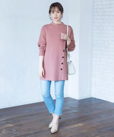 Tiaclasse L 【洗える】1枚でもレイヤード効果のあるサイドボタンチュニック