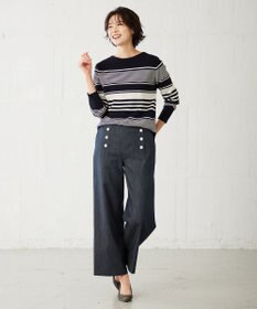 J.PRESS LADIES 【洗える】セルロースシャンブレー セミワイド マリン パンツ