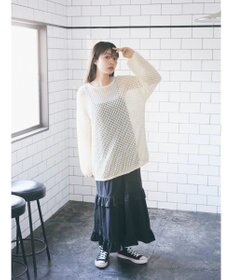 earth music&ecology メッシュ編みニットプルオーバー