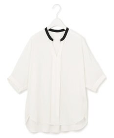 ICB 【WEB限定カラーあり・洗える】Back Satin Amunzen キーネックブラウス