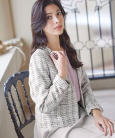 Tiaclasse L 【洗える】ラメチェックツイードジャケット