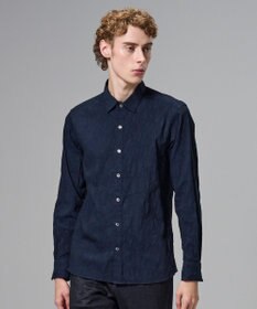 JOSEPH HOMME アブストラクトジャガードストレッチ　レギュラーカラーシャツ ネイビー系