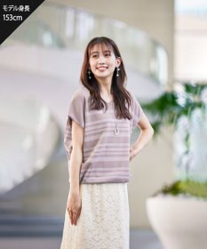 Tiaclasse L 【洗える】マルチボーダーフレンチスリーブニット