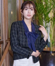 Tiaclasse L 【洗える】ラメチェックツイードジャケット