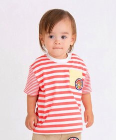 MIKI HOUSE HOT BISCUITS 【80-120cm】 ポケット付き 先染め ボーダー柄 半袖Tシャツ