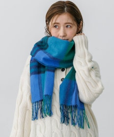 23区 カシミヤ チェック ストール ブルー系