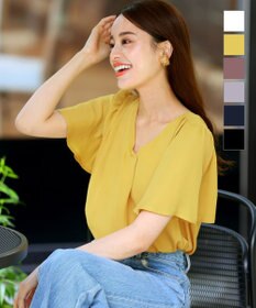 Tiaclasse 【洗える】シフォンフレアスリーブブラウス