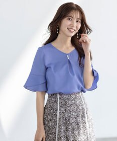 ANY SIS S 【接触冷感・UVカット・速乾】スムージーポリエステル フレアスリーブ ブラウス