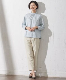 J.PRESS LADIES 【洗える】BEZ VEGA ストライプ フリルネック ブラウス