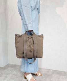 style code 【Ungrid/アングリッド】撥水.軽量ソフトナイロン　ロゴテープ 牛革ハンドル　2WAY 巾着トートバッグ