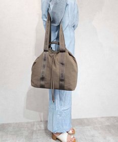 style code 【Ungrid/アングリッド】撥水.軽量ソフトナイロン　ロゴテープ 牛革ハンドル　2WAY 巾着トートバッグ