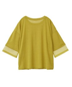 Green Parks 袖チュールドッキングシアー５分袖プルオーバー