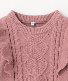 ANY KIDS 肩フリルハートケーブルニット