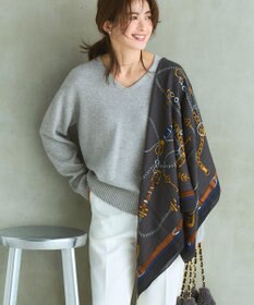 XmasセールScabal 120'sウール カシミヤ混 ネイビーストライプ Patterned Skinny Silk Scarf