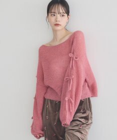 earth music&ecology サイドリボン透かしニットプルオーバー