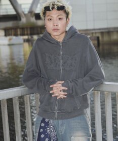 WEGO 【ユニセックス着用ITEM】ピグメントダメージアップリケZIPパーカー