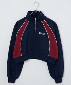 WEGO パイピング切替ショートハーフZIPスウェット