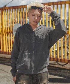 WEGO 【ユニセックス着用ITEM】ピグメントダメージアップリケZIPパーカー