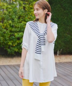 Tiaclasse 肩掛けボーダーフェイクカーデ