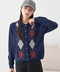 earth music&ecology 【予約】襟付きアーガイルニットカーディガン