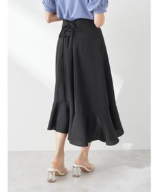 earth music&ecology アシメペプラムフレアバックレースミディ丈スカート
