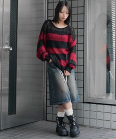 WEGO モヘアタッチボーダーBIGニット