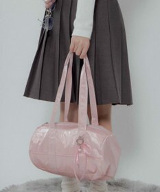 WEGO サテンリボンチャーム付きボストンバッグ