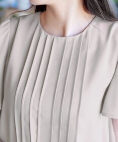 Tiaclasse L 【洗える】麻調ピンタックチュニックブラウス