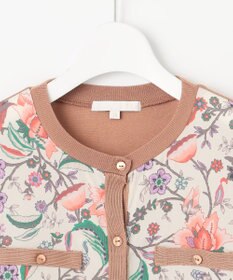 自由区 L 【アンサンブル対応・洗える】マラケシュフラワープリント長袖 カーディガン