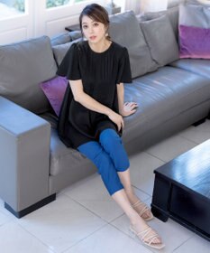 Tiaclasse L 【洗える】麻調ピンタックチュニックブラウス