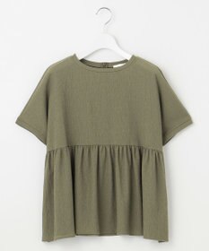 自由区 【洗える】リネンサッカーコンビペプラム カットソー