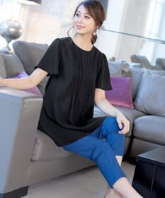 Tiaclasse L 【洗える】麻調ピンタックチュニックブラウス